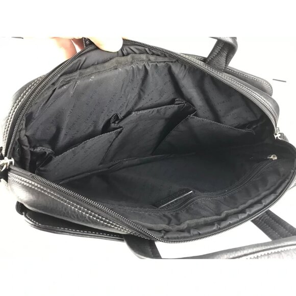 El Portal Unisex Black‎ Leather Inner Pockets Top Handle Briefcase Document Case - Picture 9 of 10